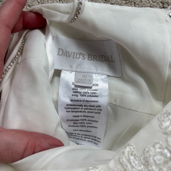 David's Bridal Ivory Floral Appliqué Spaghetti Strap Flower Girl Dress - Picture 5 of 7